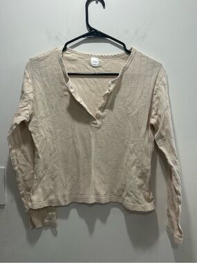LESET tan long Sleeve Ribbed Tee